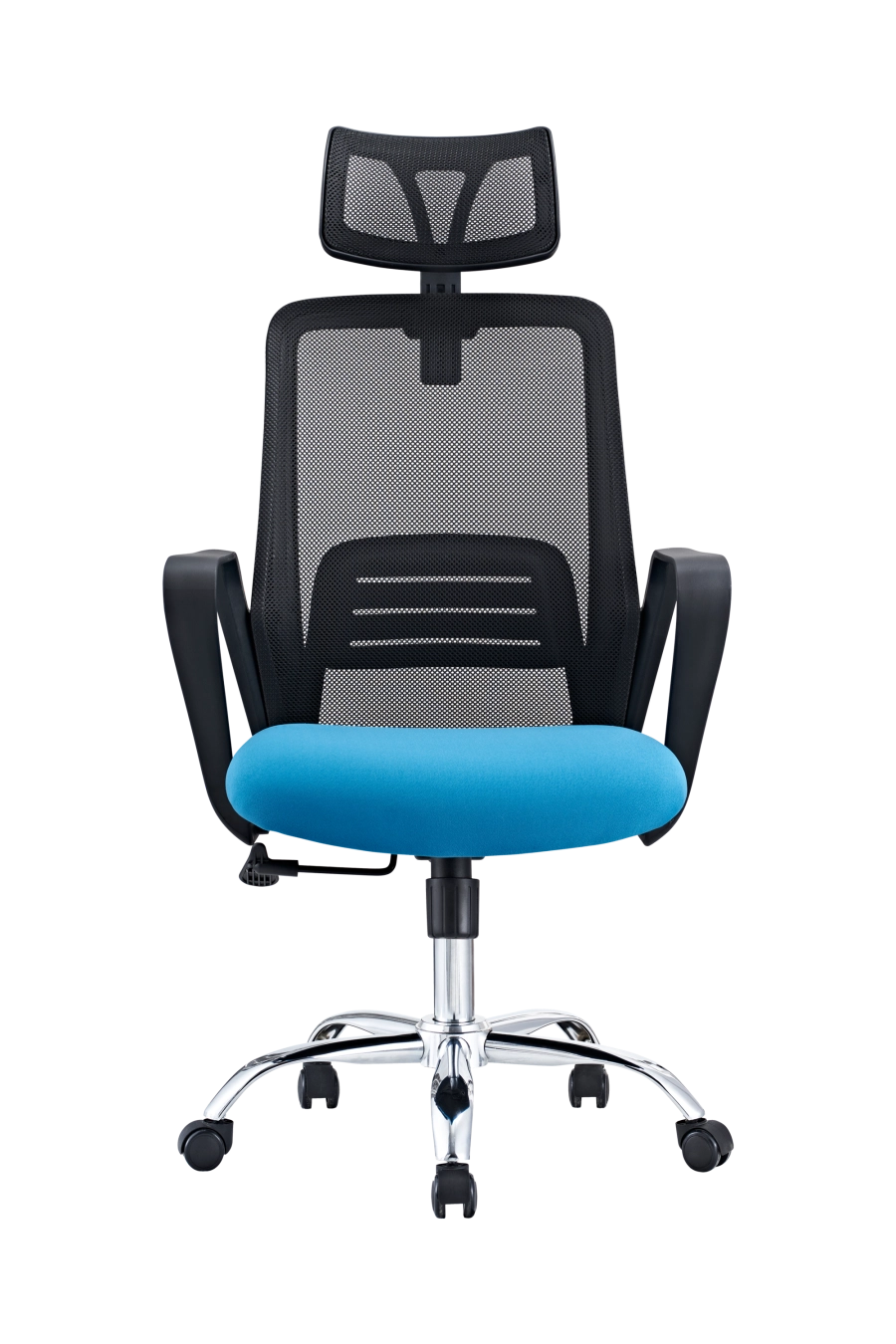 Modena: Transformă orele la birou în momente de relaxare datorită șezutului tapițat cu textil moale, susținut de un spătar din plasă acrilică ce lasă aerul să circule liber. Suportul lombar fix menține curbura naturală a coloanei, reducând oboseala de la sfârșitul zilei. Tetiera reglabilă pe înălțime îți sprijină gâtul indiferent de statura ta, iar cotierele fixe păstrează brațele într-o poziție firească. Baza rotativă și roțile din nailon alunecă silențios pe orice suprafață, fără urme. Schema cromatică negru-albastru adaugă o notă modernă, potrivită atât pentru home-office, cât și pentru spații corporative.