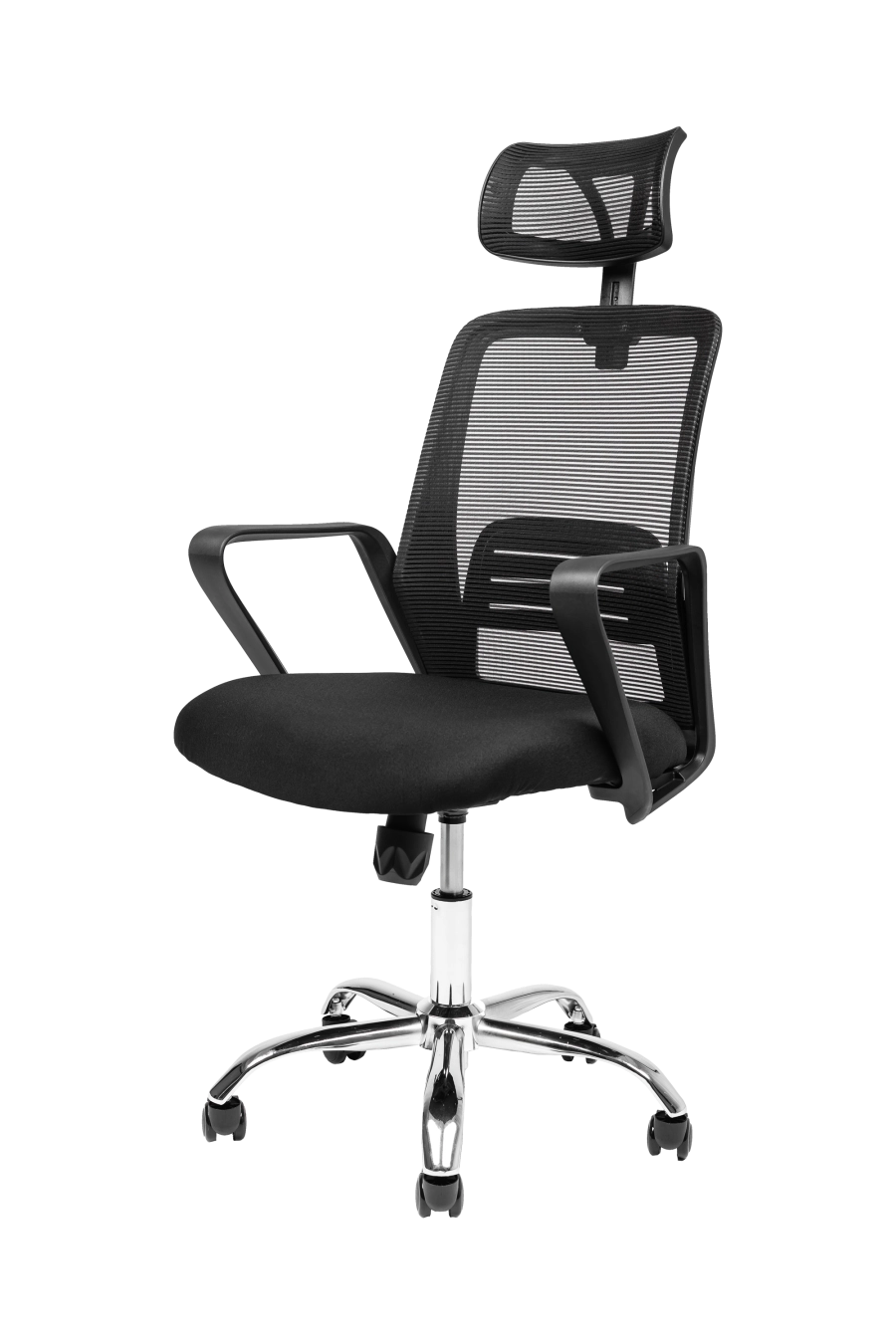 Modena: Alege eleganța pură: construcție ergonomică într-un finisaj complet negru care se integrează discret în orice decor. Șezutul tapițat este suficient de ferm pentru susținere corectă, dar plăcut la atingere, iar spătarul din plasă acrilică previne acumularea căldurii. Tetiera ajustabilă îți adaptează sprijinul cervical, în timp ce suportul lombar fix promovează postura sănătoasă. Cotierele fixe stabilesc un unghi natural pentru antebrațe, reducând tensiunea în umeri. Roțile din nailon garantează mobilitate lină și protecție pentru pardoseală. Rezultatul: productivitate fără compromisuri între confort și stil sobru.