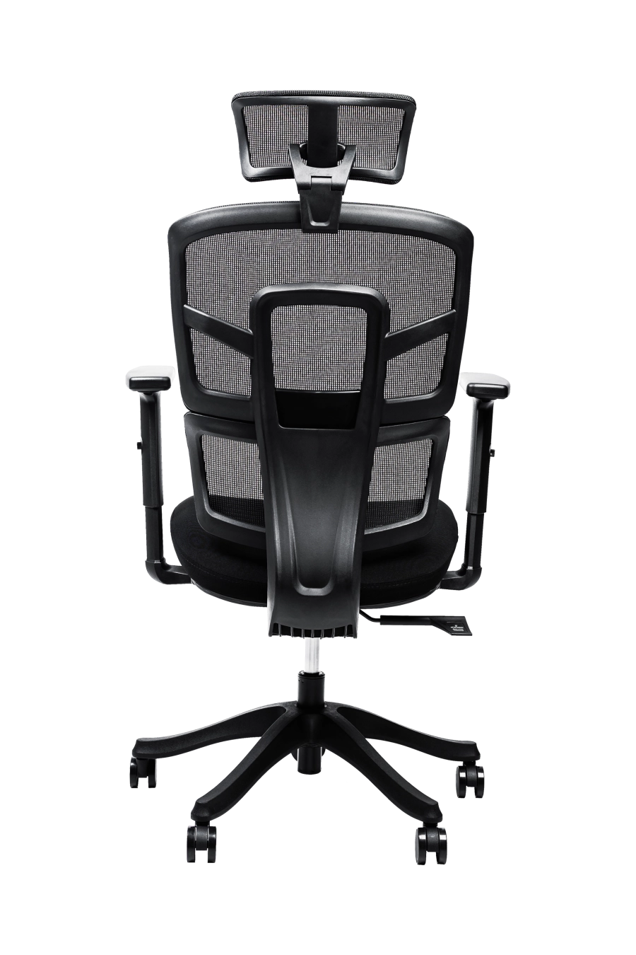 Lyon: CUSTÓ Lyon combină o tetieră 3D ajustabilă și cotiere reglabile, oferind suport precis în zona capului și a antebrațelor. Spătarul din plasă acrilică permite circulația aerului, în timp ce șezutul din spumă de densitate înaltă amortizează presiunea. Suportul lombar fix păstrează curba naturală a spatelui, favorizând o postură sănătoasă. Roțile din nailon se mișcă ușor pe podele dure, păstrând liniștea în birou. Designul all-black întărește ideea de profesionalism și se potrivește birourilor moderne.