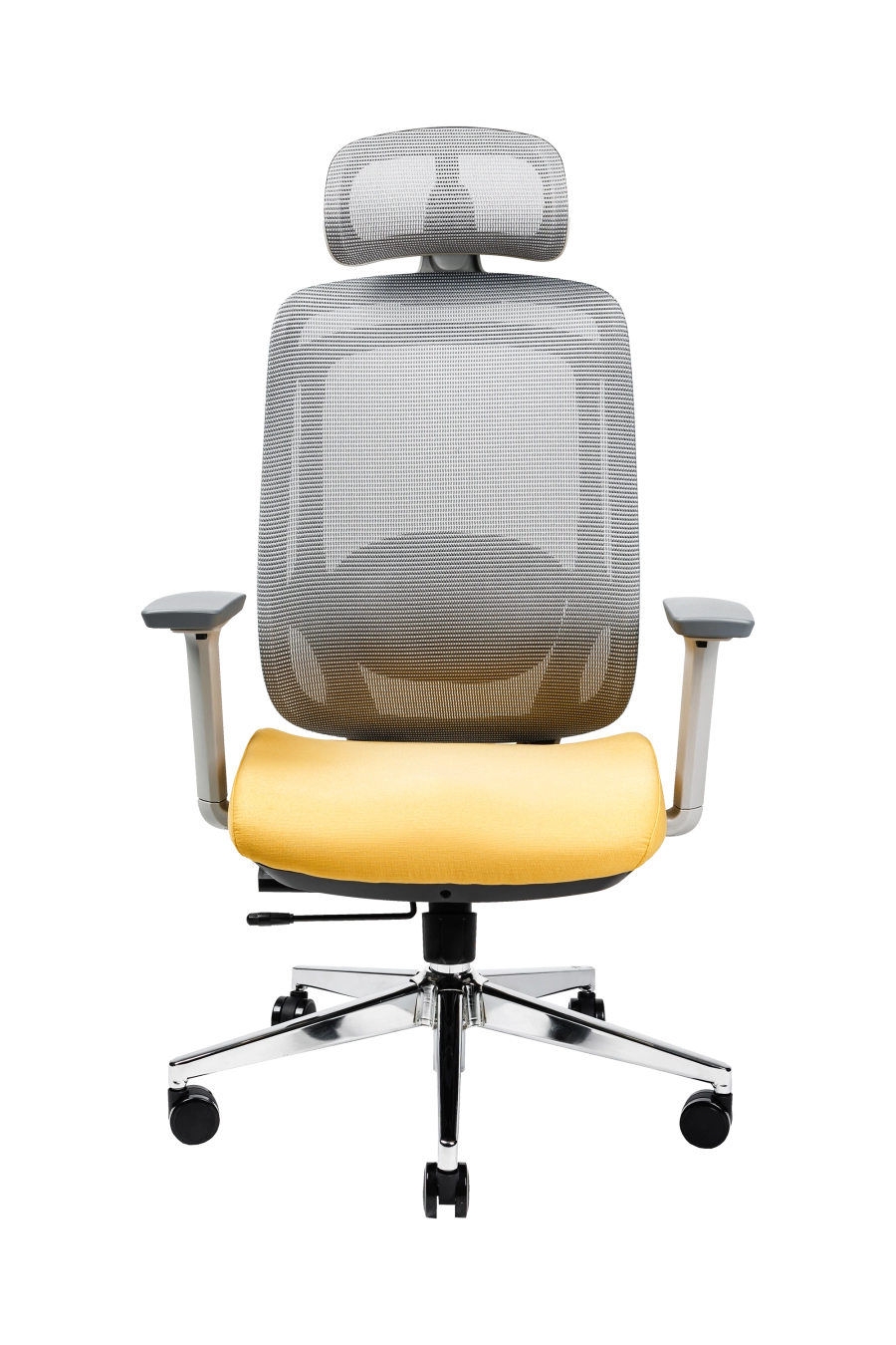 Florence: CUSTÓ Florence combină un spătar din plasă acrilică ventilată cu un șezut din spumă de densitate înaltă și mecanism de translație față/spate, astfel încât presiunea să fie distribuită uniform și proporțional, indiferent de constituția corpului. Suportul lombar ajustabil și tetiera 3D urmează curba coloanei și poziția capului, reducând oboseala. Cotierele 3D îți permit să reglezi înălțimea, adâncimea și rotația pentru tastare fără efort. Paleta gri-galben însuflețește spațiul de lucru, adăugând un accent modern. Mecanismul sincron menține spatele și șezutul în raport ergonomic 2:1, iar roțile din poliuretan rulează silențios. Perfect pentru spații de lucru creative, organizate pentru o productivitate înaltă a echipei.