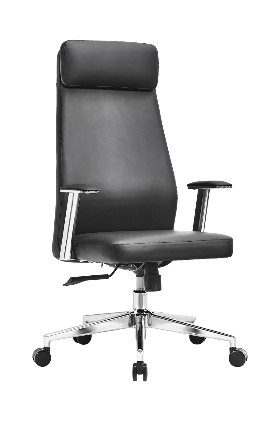 Malmo: CUSTÓ Malmo combină durabilitatea pielii artificiale negre cu un design ergonomic orientat spre productivitate. Șezutul ferm și spătarul înalt susțin corect coloana, prevenind oboseala de seară. Brațele fixe mențin antebrațele relaxate, iar mecanismul de balans îți permite să schimbi ușor poziția. Baza rotativă și roțile din poliuretan se deplasează lin pe suprafețe dure. Finisajul negru mat se integrează perfect în săli de ședință sau recepții unde aspectul sobru este esențial.