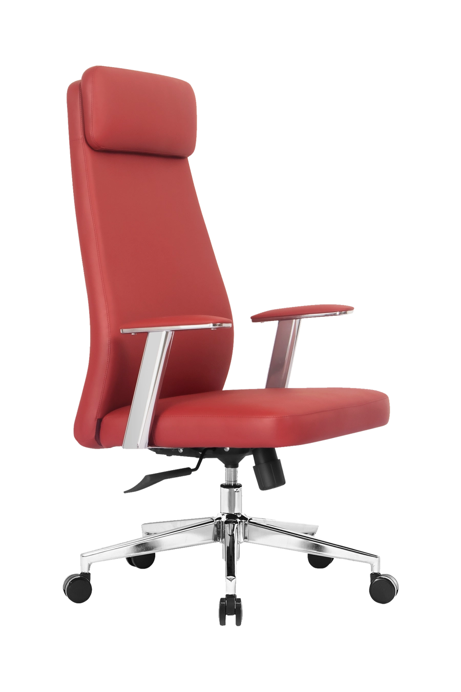 Malmo: CUSTÓ Malmo adaugă o notă vibrantă biroului tău cu versiunea roșie a modelului. Pielea artificială rezistentă la uzură se curăță rapid, menținând aspectul impecabil. Șezutul și spătarul ergonomice susțin coloana, iar brațele fixe reduc tensiunea la umeri. Mecanismul de înclinare permite pauze active care stimulează circulația. Roțile din poliuretan rulează silențios. Ideal pentru spațiile care vor să combine energia cromatică și confort profesional.