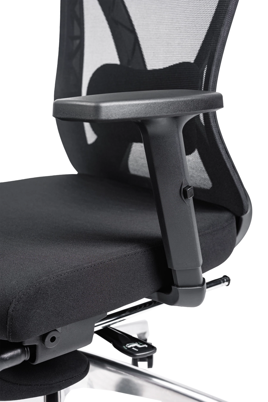 Dublin: CUSTÓ Dublin este scaunul complet echipat pentru multitasking: șezut textil comod, spătar din plasă acrilică ventilată și suport pentru picioare retractabil. Tetiera 2D și suportul lombar 2D se reglează independent, adaptându-se stilului tău de lucru. Brațele ajustabile pe înălțime facilitează trecerea de la tastare la prezentări. Un umeraș integrat păstrează sacoul impecabil, eliminând aglomerația de pe spătar. Roțile din poliuretan rulează lin, iar finisajul negru se integrează perfect în birouri moderne.