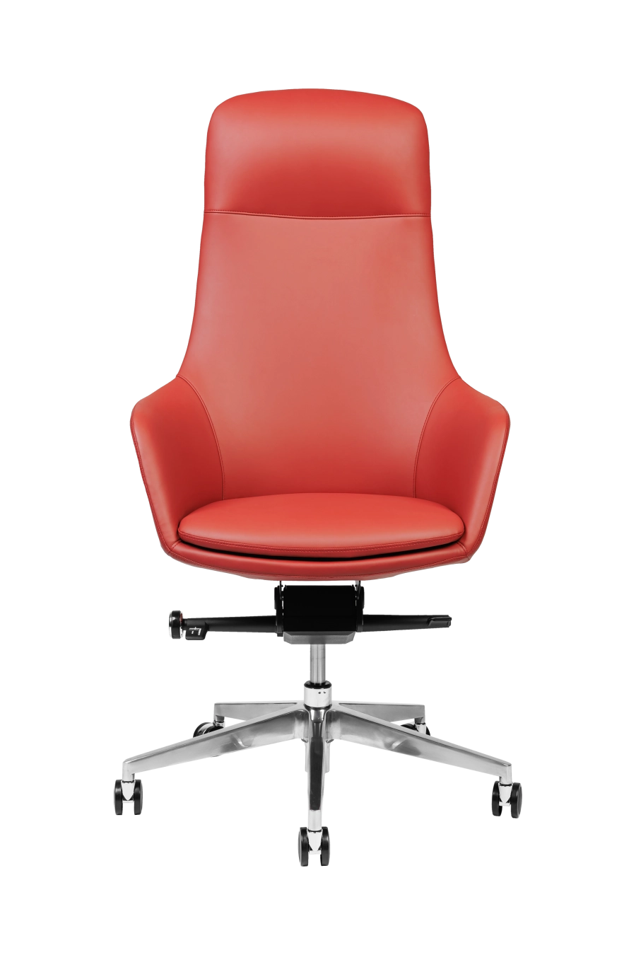 Paris: CUSTÓ Paris aduce eleganța pielii artificiale într-un roșu care insuflă energie spațiului de lucru. Șezutul ferm și spătarul înalt mențin coloana în poziție corectă, iar cotierele fixe susțin antebrațele la un unghi natural. Mecanismul de înclinare îți permite scurte momente de relaxare, prevenind rigiditatea. Baza rotativă se întoarce ușor către colegi sau documente, menținând fluența discuțiilor. Roțile din poliuretan rulează lin și nu zgârie pardoseala. Perfect pentru birouri executive sau spațiile de recepție care doresc să transmită încredere și dinamism.