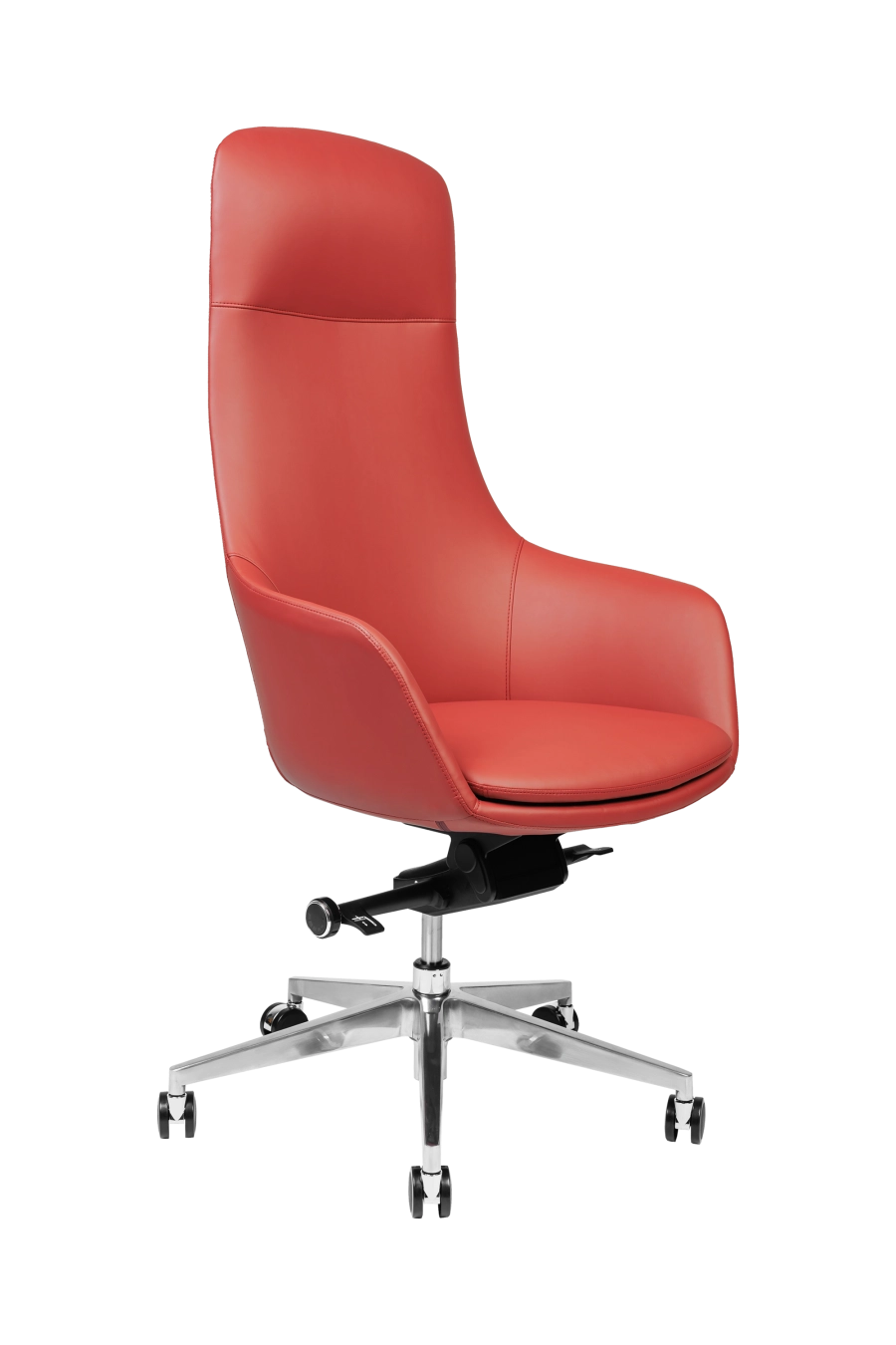 Paris: CUSTÓ Paris aduce eleganța pielii artificiale într-un roșu care insuflă energie spațiului de lucru. Șezutul ferm și spătarul înalt mențin coloana în poziție corectă, iar cotierele fixe susțin antebrațele la un unghi natural. Mecanismul de înclinare îți permite scurte momente de relaxare, prevenind rigiditatea. Baza rotativă se întoarce ușor către colegi sau documente, menținând fluența discuțiilor. Roțile din poliuretan rulează lin și nu zgârie pardoseala. Perfect pentru birouri executive sau spațiile de recepție care doresc să transmită încredere și dinamism.