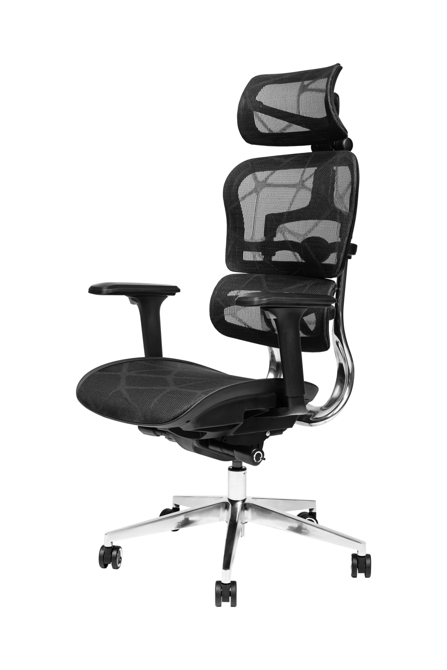 Torino: CUSTÓ Torino aduce ergonomie completă: spătar și șezut din plasă elastomerică pentru răcire constantă, spătar reglabil pe înălțime și șezut glisant pentru adâncime personalizată. Suportul lombar ajustabil reduce presiunea de pe coloană, iar tetiera 3D elimină tensiunea din zona cervicală. Cotierele 3D se adaptează tastării, prezentărilor și momentelor de relaxare. Mecanismul sincron urmărește mișcările naturale ale corpului, menținând postura corectă. Roțile din poliuretan alunecă silențios, protejând pardoseala. Finisajul negru sobru se potrivește oricărui decor corporativ.