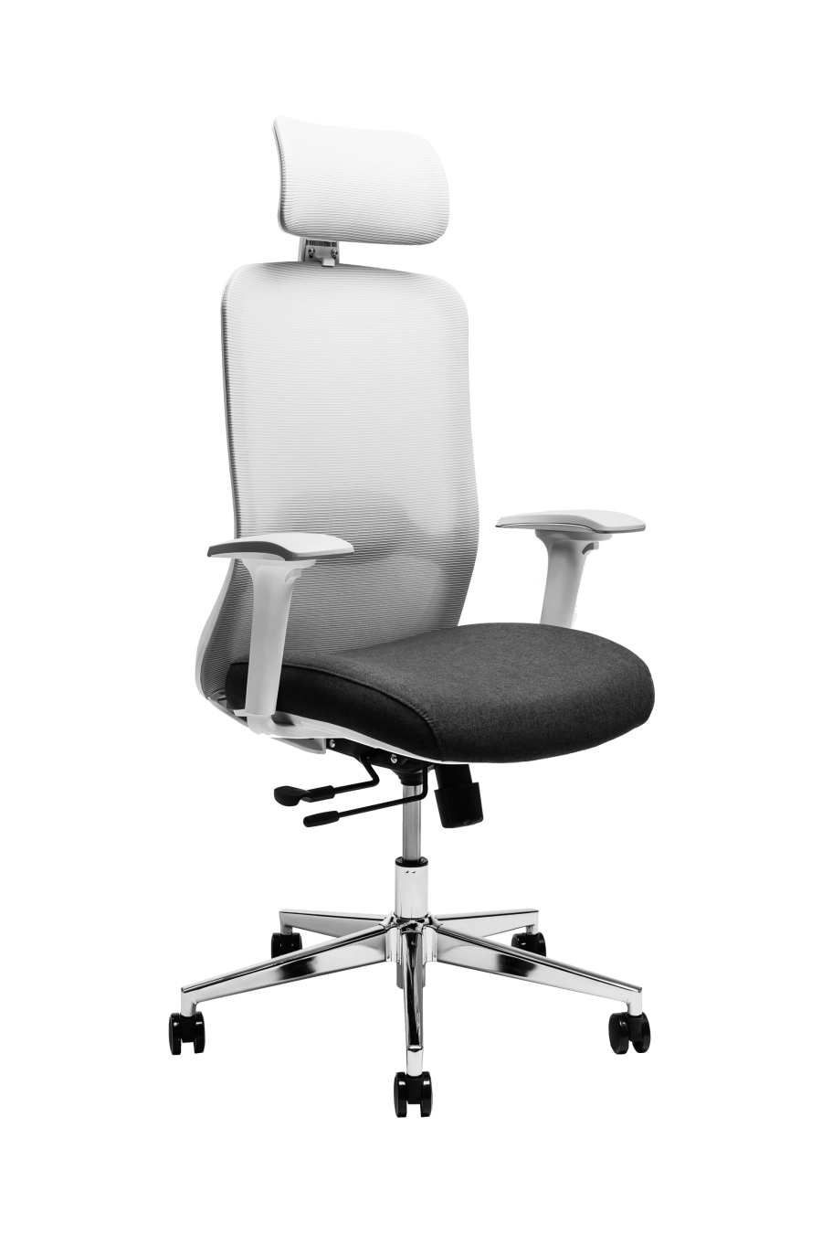 Roma: CUSTÓ Roma combină designul modern cu funcționalitatea avansată, fiind ideal pentru birouri profesionale. Șezutul tapițat din stofă oferă confort constant, iar spătarul din plasă elastomerică asigură o ventilație eficientă pe durata întregii zile de lucru. Suportul lombar reglabil pe înălțime permite ajustarea precisă pentru o susținere optimă a zonei inferioare a spatelui. Tetiera reglabilă pe înălțime oferă susținere suplimentară pentru cap și gât, iar cotierele reglabile 4D permit ajustarea în înălțime, adâncire, lățime și unghi, asigurând o poziție naturală a brațelor în orice activitate. Mecanismul multifuncțional cu blocare în trei poziții și translare a șezutului asigură flexibilitate în mișcare și stabilitate. Baza stelată din oțel cromat, echipată cu roți din poliuretan, garantează mobilitate lină și stabilitate pe diferite tipuri de suprafețe. Designul gri conferă o notă sobru-executivă, potrivită pentru birouri moderne unde confortul și profesionalismul contează.