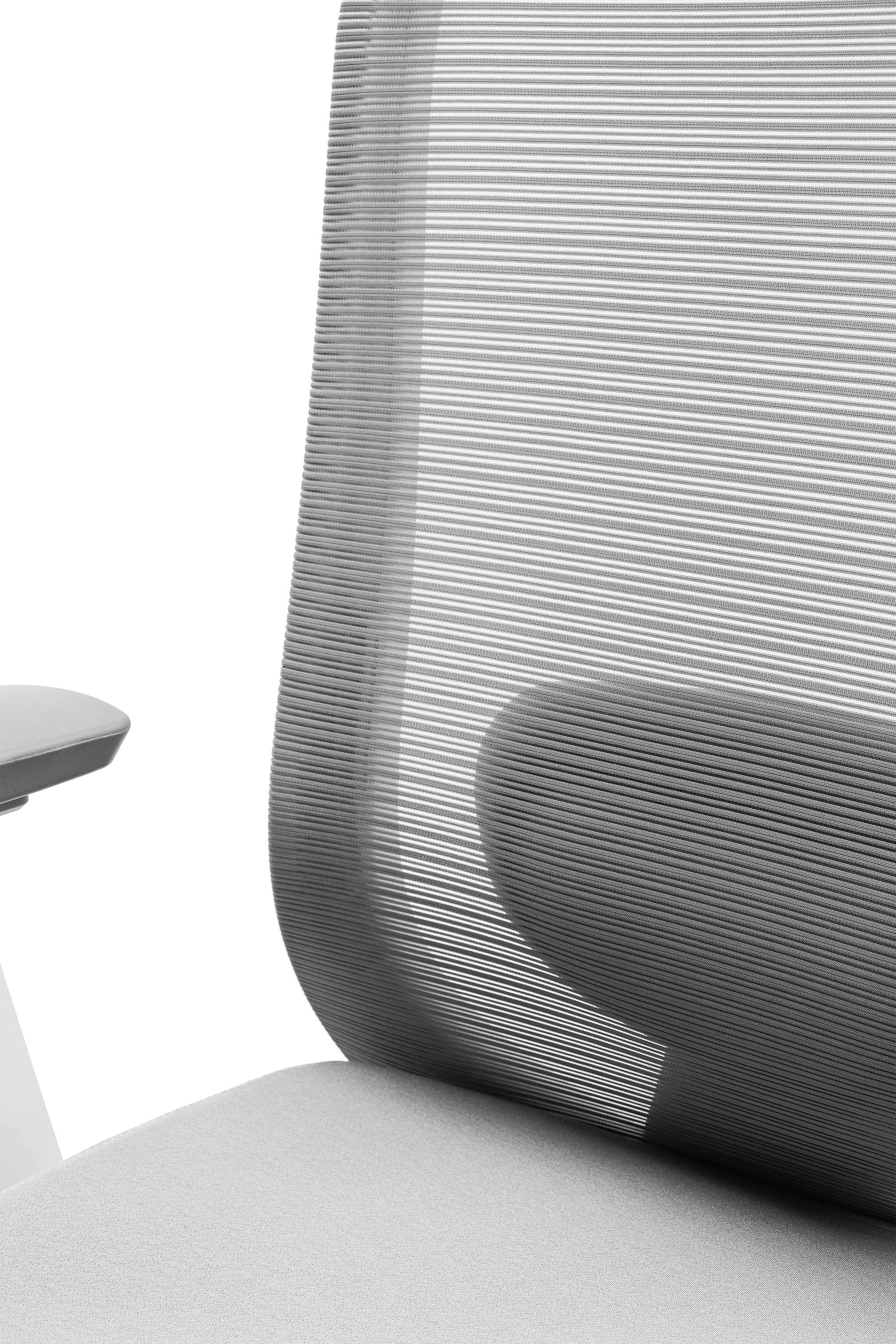 Bergamo: fotoliu pentru oficiu, rotativ, șezut din stofă, spătar din plasă elastomerică, suport lombar reglabil 3D, tetieră reglabilă pe înălțime, cotiere reglabile 3D, roți din poliuretan, gri