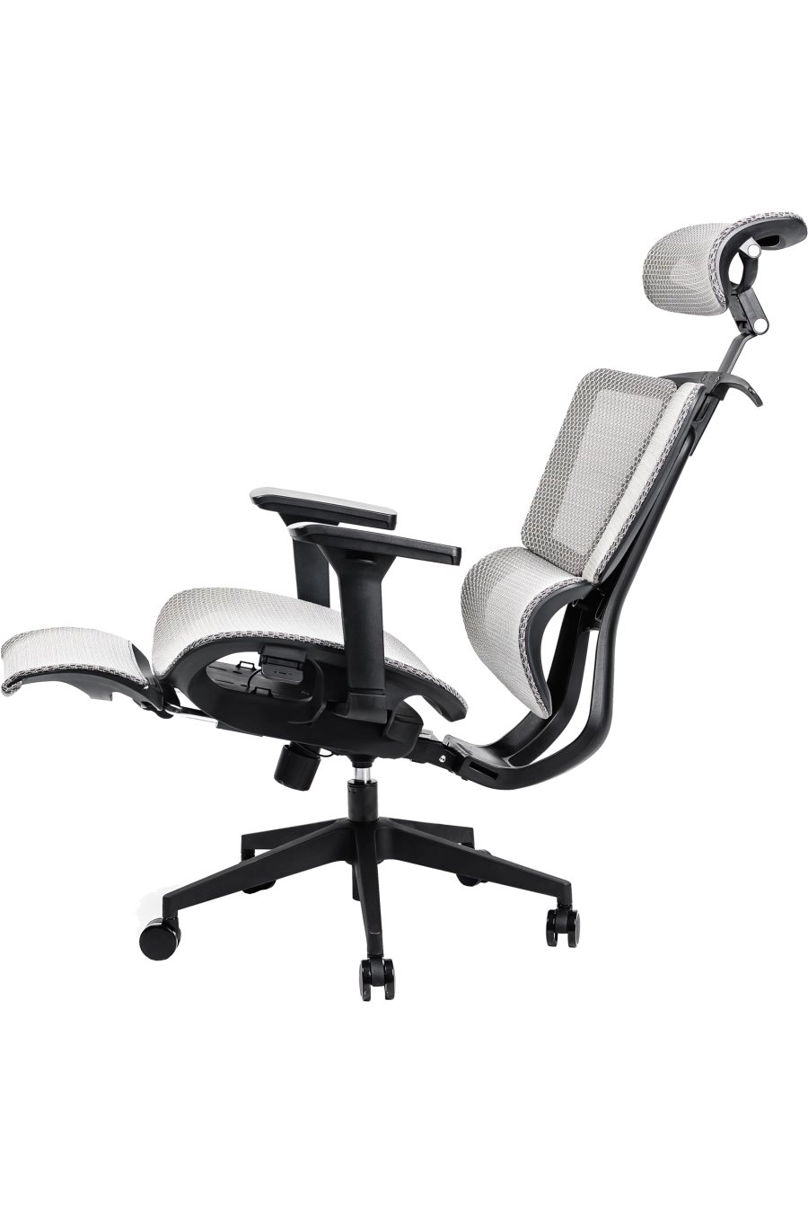 Split: CUSTÓ Split este echipat pentru versatilitate totală: plasă elastomerică ventilată, suport lombar reglabil, tetieră 3D și cotiere 3D pentru ajustare milimetrică. Reglarea pe înălțime a spătarului și șezutul glisant adaptă scaunul la orice statură. Suportul pentru picioare și umerașul integrat transformă spațiul într-o mini-zonă de relaxare fără a ieși din fluxul de lucru. Mecanismul sincron menține echilibrul ergonomic, iar roțile din poliuretan se mișcă lin pe pardoseală. Finisajul gri subtil se potrivește birourilor high-tech care favorizează soluții all-in-one.