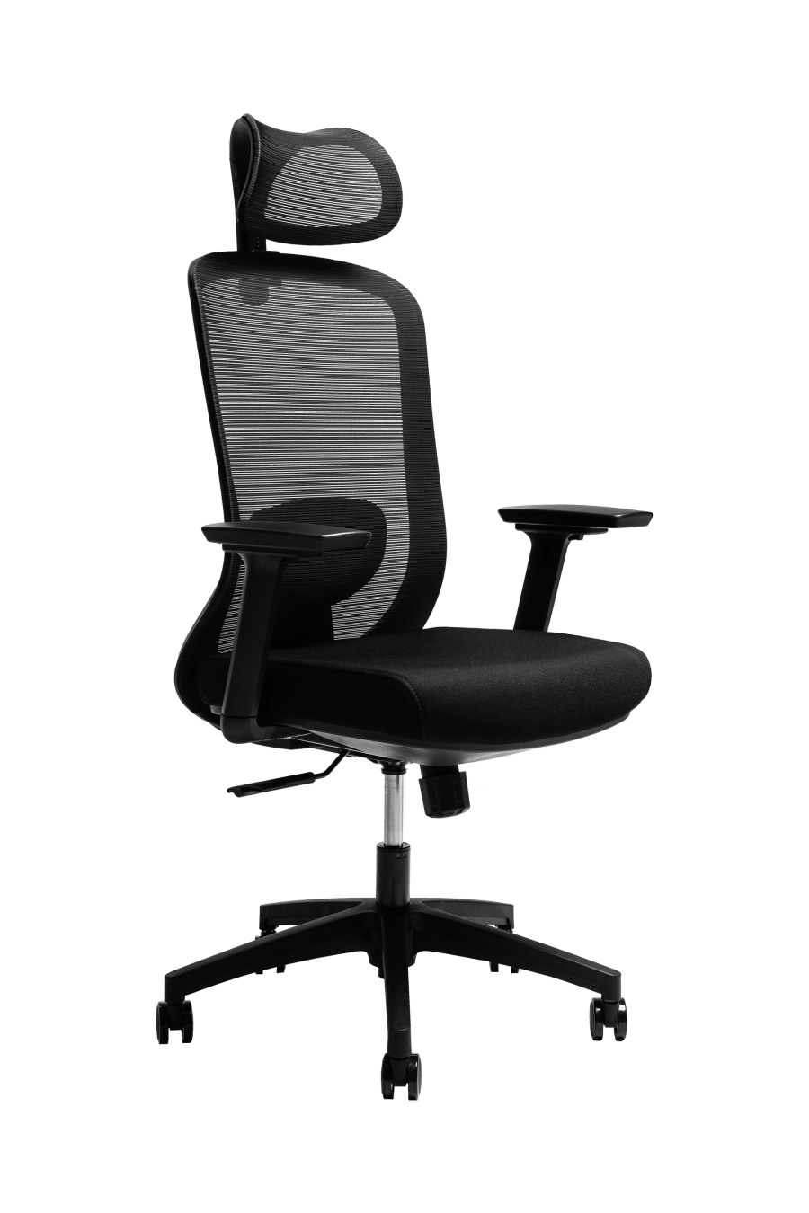 Bergamo: CUSTÓ Bergamo îmbină performanța ergonomicii cu designul modern: șezutul tapițat din stofă oferă confort constant, iar spătarul din plasă elastomerică asigură o ventilație optimă pe durata întregii zile de lucru. Suportul lombar reglabil 3D permite ajustarea pe înălțime, adâncime și adâncire, adaptându-se perfect curburii naturale a spatelui și reducând tensiunea în zona inferioară. Tetiera reglabilă pe înălțime oferă susținere suplimentară pentru cap și gât, iar cotierele reglabile 3D permit ajustarea în înălțime, adâncire și lățime, asigurând o poziție naturală a brațelor în orice activitate. Mecanismul sincron cu blocare într-o poziție și baza stelată din plastic dur, echipată cu roți din poliuretan, garantează stabilitate și mobilitate lină pe diferite tipuri de suprafețe. Designul all-black conferă o notă sobru-executivă, potrivită pentru spații profesionale unde confortul și profesionalismul sunt esențiale.